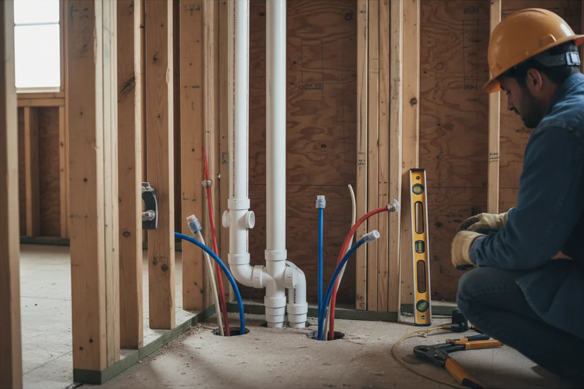 Drain and supply rough-in during Sump Pump Repair in Eaton